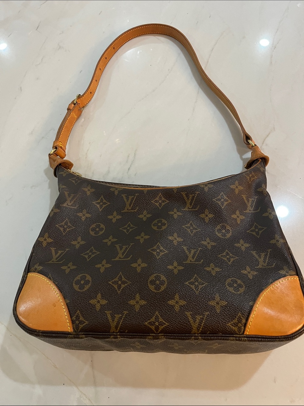 Louis Vuitton Monogram Canvas Shoulder Bag in Brown with Tan Accents